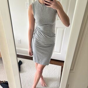 Theory Gray Ruched Sheath Midi Dress
